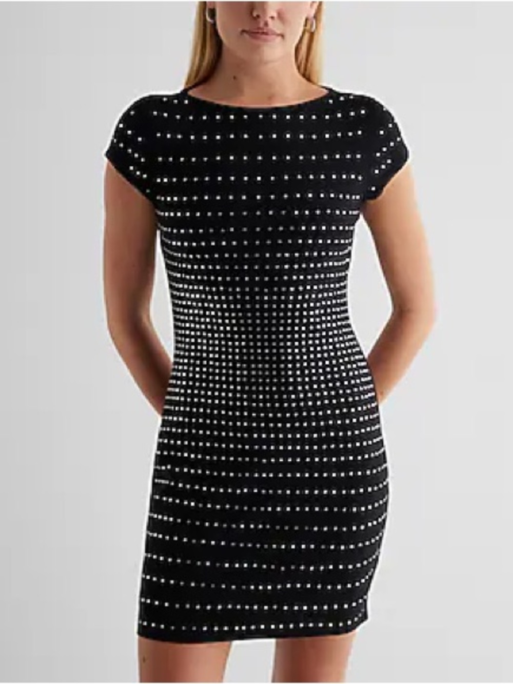 Express Black Studded Cap-Sleeve Bodycon Dress